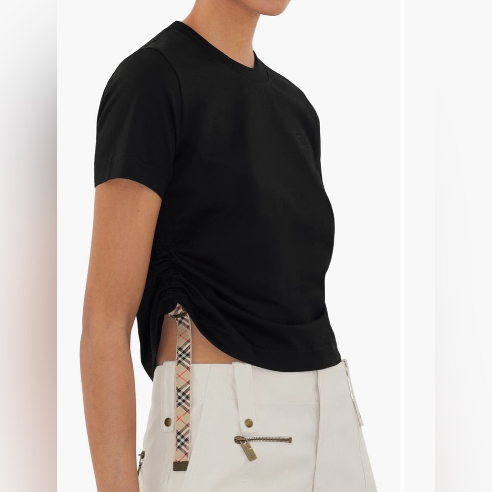 Burberry Black Short Sleeve Tee with Check Detail